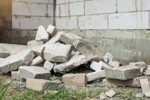 Pile of concrete blocks at construction site