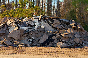 Large pile of concrete debris
